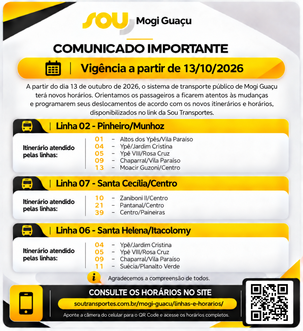 Comunicado SOU Transportes - Mogi Guaçu